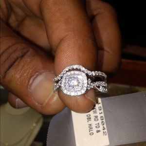 Double Halo Engagement Ring with band